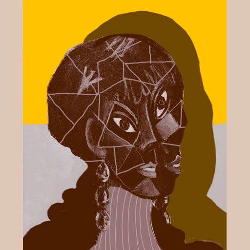 neocubism, black princess, female portrait, faceted, distorted, contemporary art, portrait, cubism, Brooklyn, painting, Nicholaas Chiao