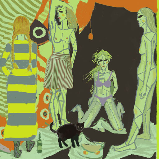 4 women, composition, neocubism, contemporary art, Brooklyn, painting, Nicholaas Chiao