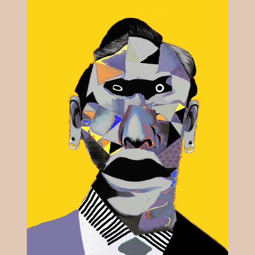 male portrait, yellow, neocubism, contemporary art, portrait, cubism, Brooklyn, painting, Nicholaas Chiao