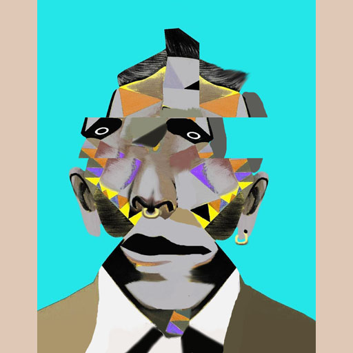 male portrait, turquoise, neocubism, contemporary art, portrait, cubism, Brooklyn, painting, Nicholaas Chiao