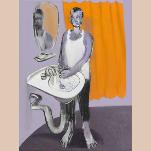 male portrait, man by the sink, neocubism, contemporary art, portrait, cubism, Brooklyn, painting, Nicholaas Chiao