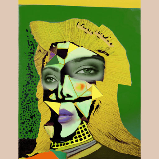 female portrait, green, neocubism, contemporary art, portrait, cubism, Brooklyn, painting, Nicholaas Chiao
