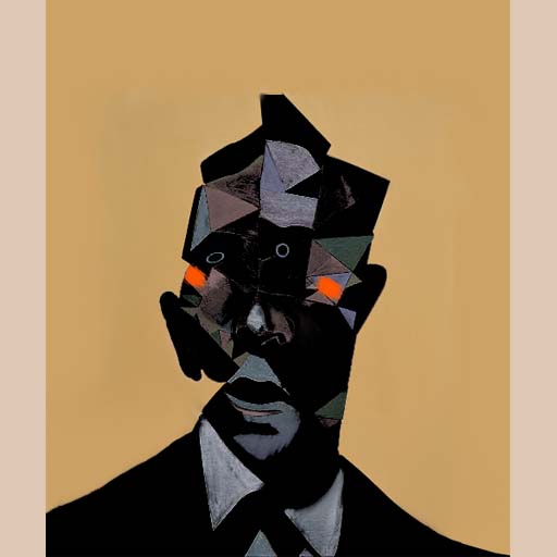male portrait, yellow background, distorted, politician, unconventional, neocubism, contemporary art, portrait, painting, Nicholaas Chiao