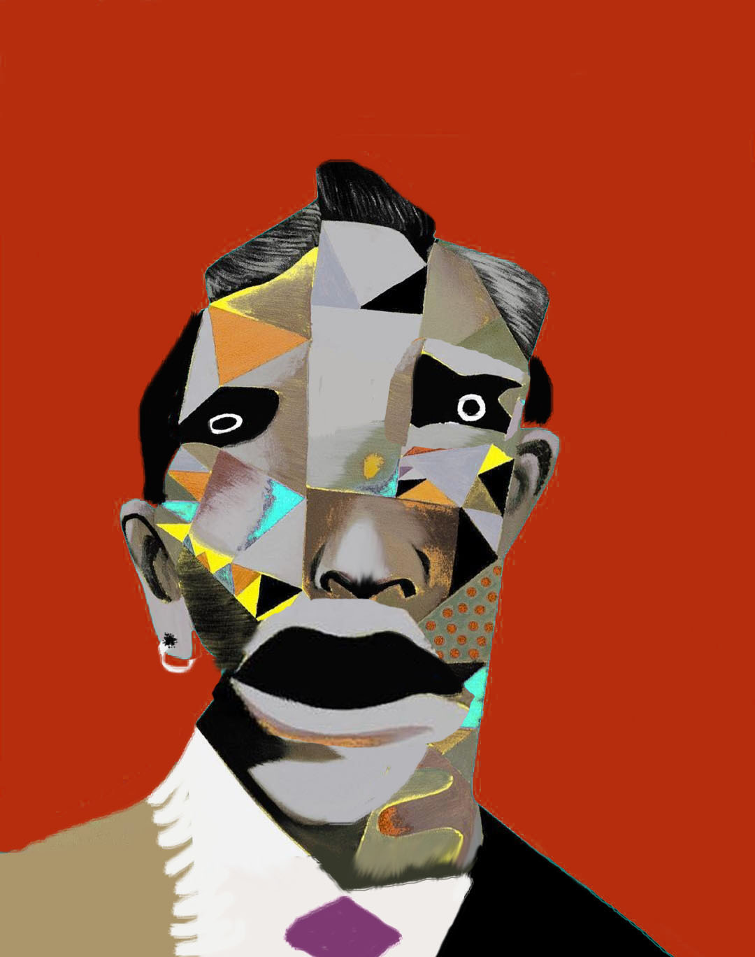 portrait, neo-cubism, deconstructivism, blue background, contemporary art, fine art, Nicholaas Chiao