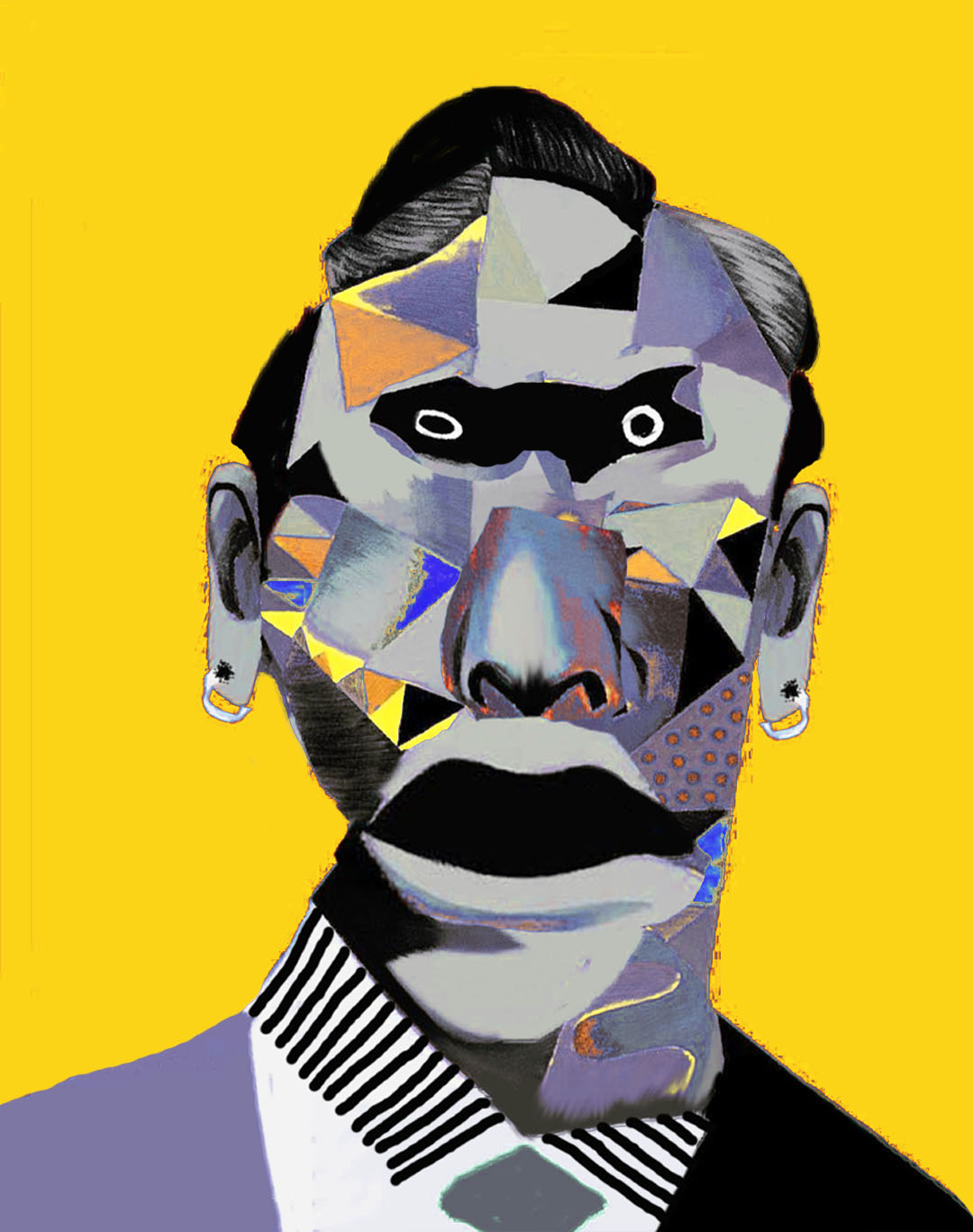 portrait, neo-cubism, deconstructivism, blue background, contemporary art, fine art, Nicholaas Chiao